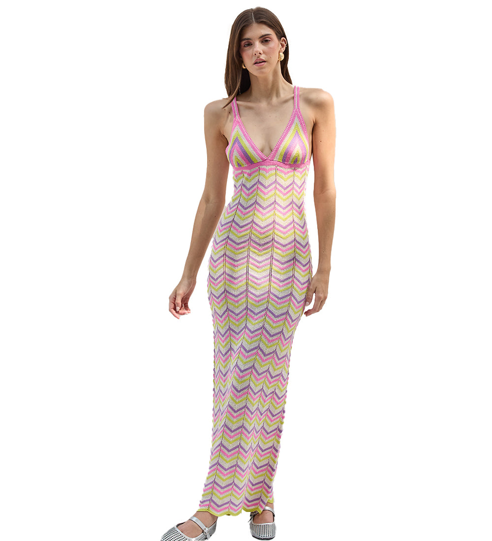 Capittana Women's Alaia Stripe Cover-Up Maxi Sweater Dress - Pink