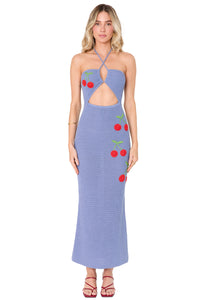Pipa Blue Cherries Maxi Dress